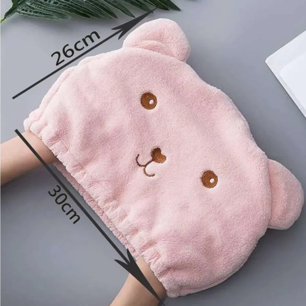 Hair towel drying womens Bear pink cartoon cute Kawaii hat towel NWT